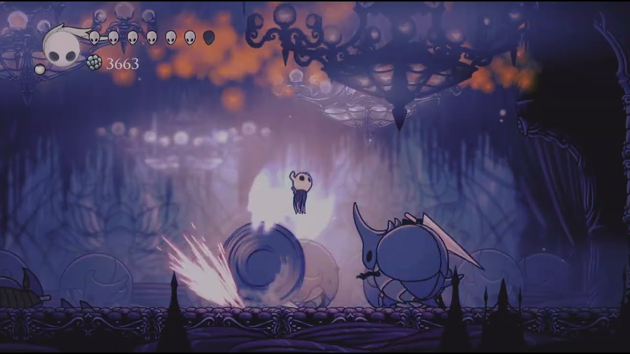 Hollow Knight derrotando os Cavaleiros Sentinelas