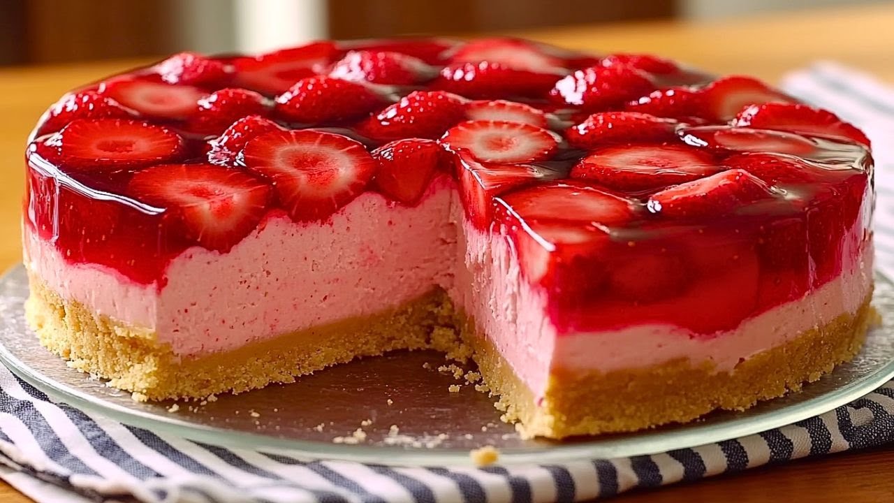 Sehr leckere leichte Erdbeertorte ohne Backen I Erdbeerkuchen mit Sahne-Quark-Füllung ohne Gelatine