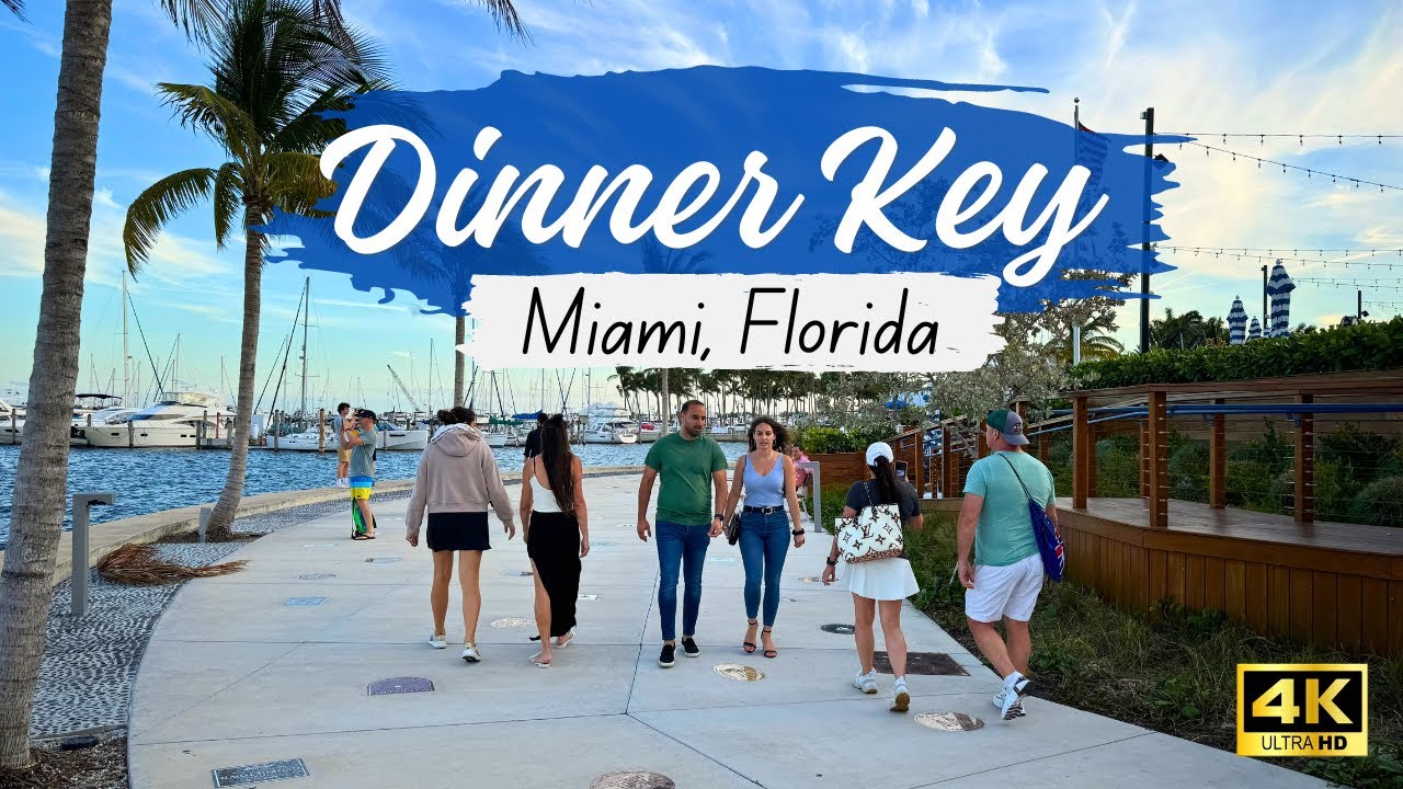 Dinner Key Marina [4K] - Walking Tour in Coconut Grove 🌴, Miami!