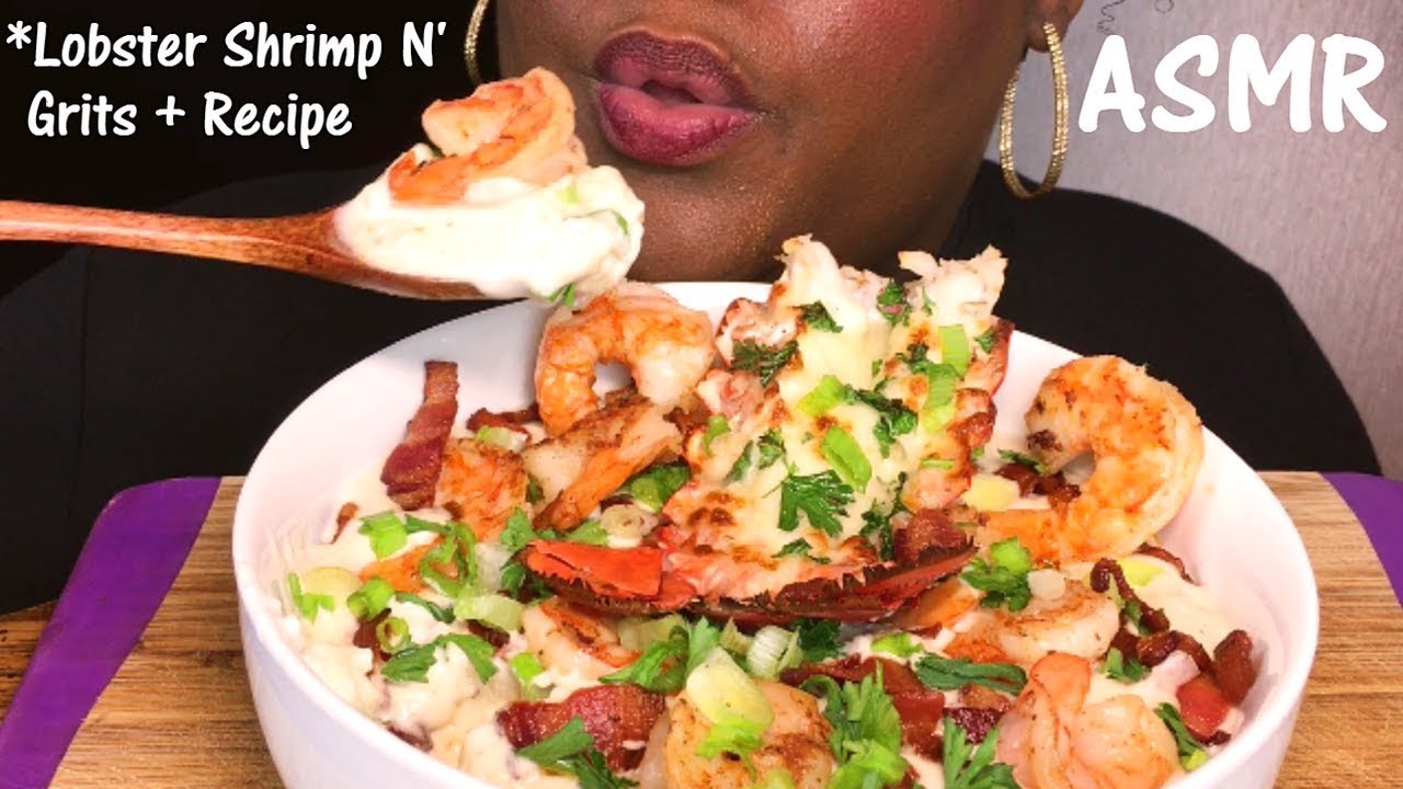 ASMR American Southern Lobster Shrimp and Grits + Recipe and Eating Sounds