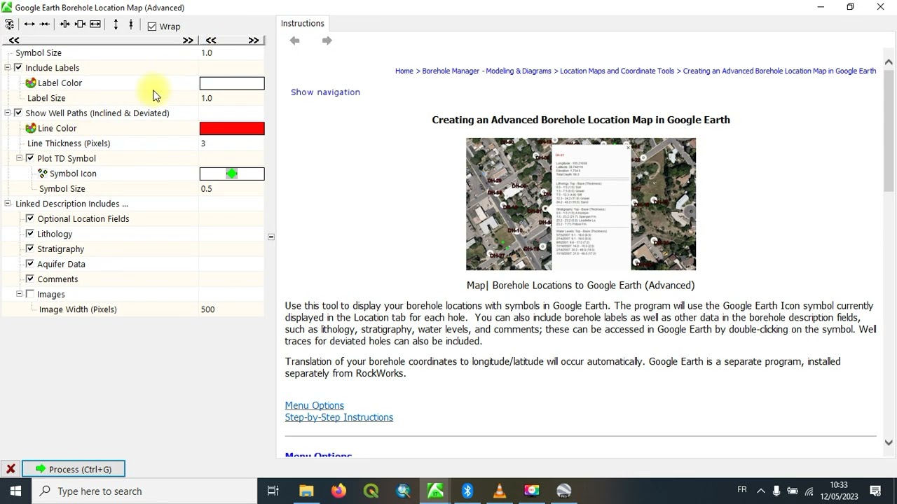 Rockworks : Création d'une carte de localisation des forages, synchronisation avec Google Earth.