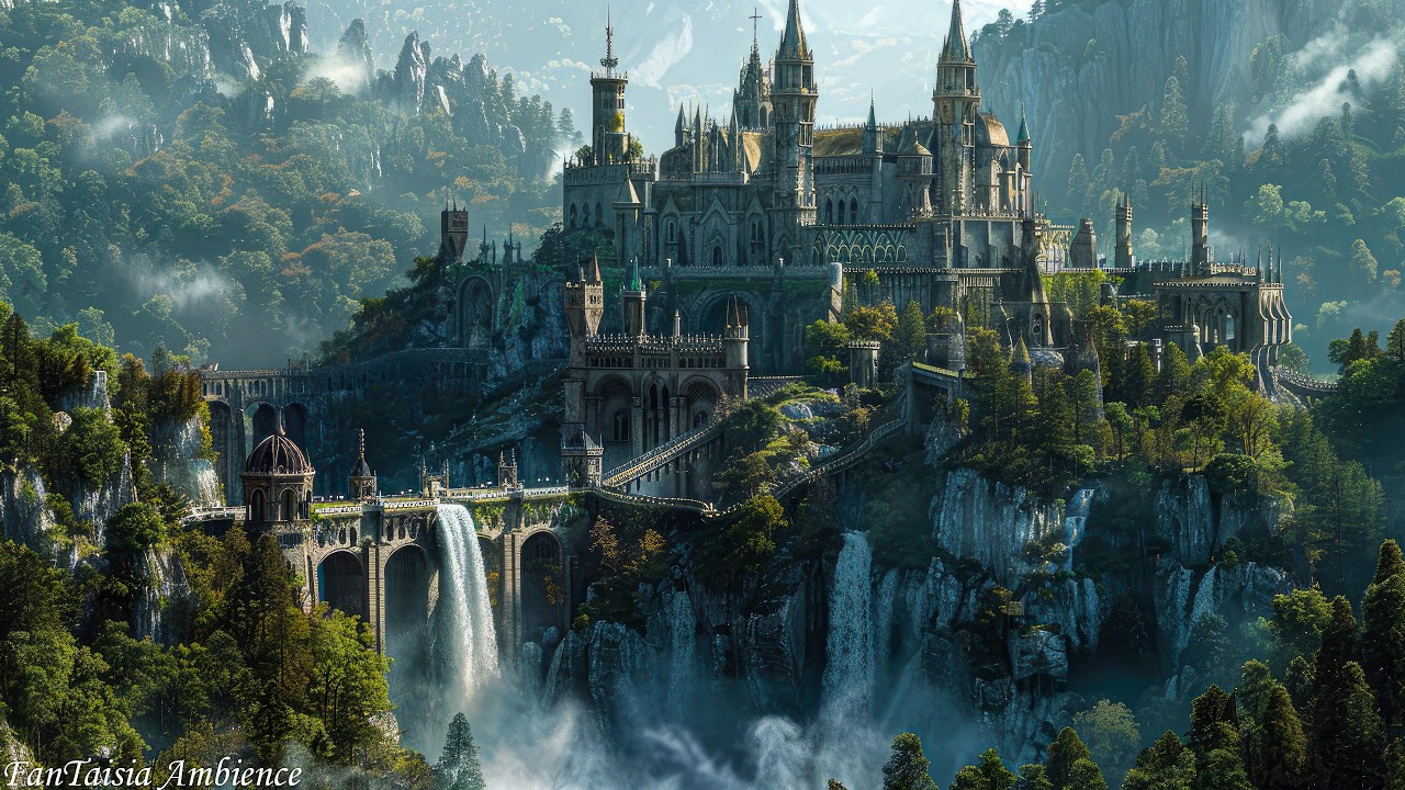 Mystical Celtic Castle Above Waterfalls 🌊 Peaceful Medieval Fantasy Ambient Soundscape