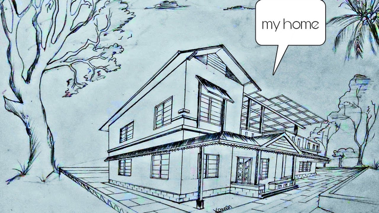 How to draw a house in 2 point perspective 