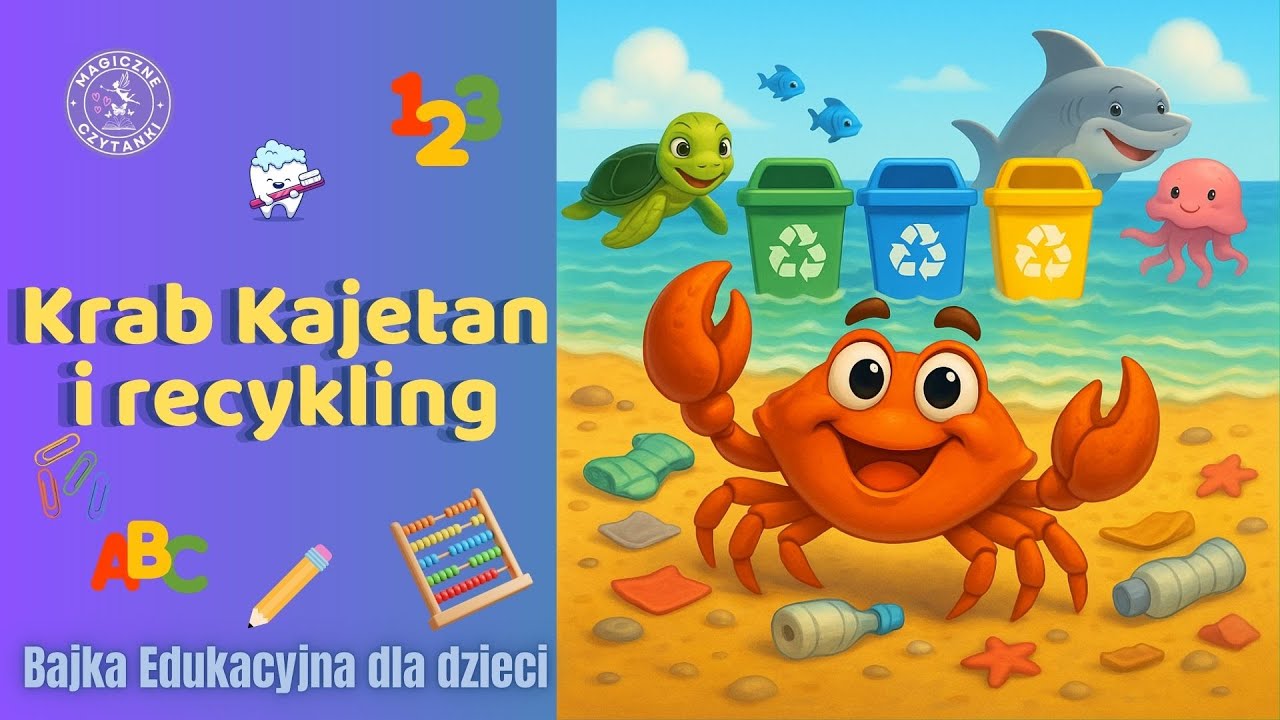 Krab Kajetan i recykling  to edukacyjna opowieść o ekologii, segregacji śmieci i dbaniu o planetę.