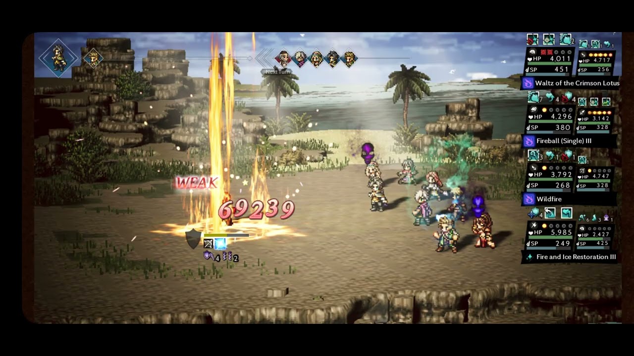Octopath COTC Defeating Grandport level 100 NPC without allies with a fire team