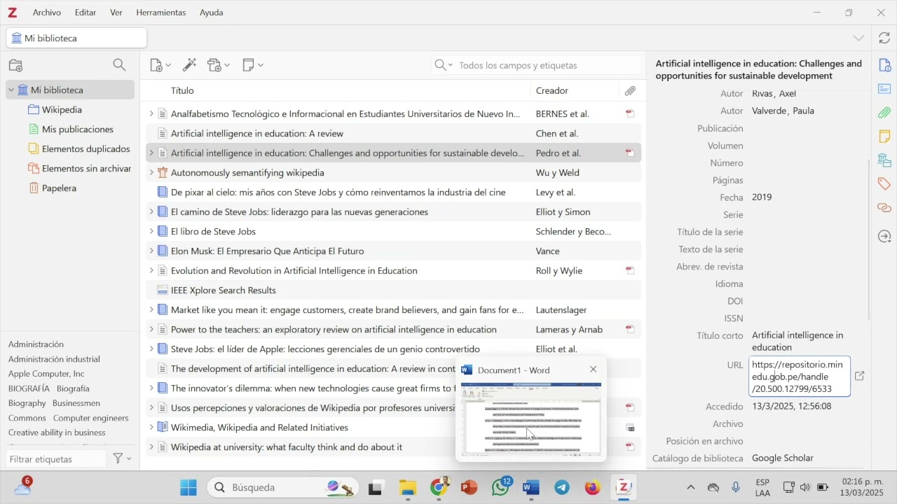 Cómo configurar Zotero para que la URL sea visible