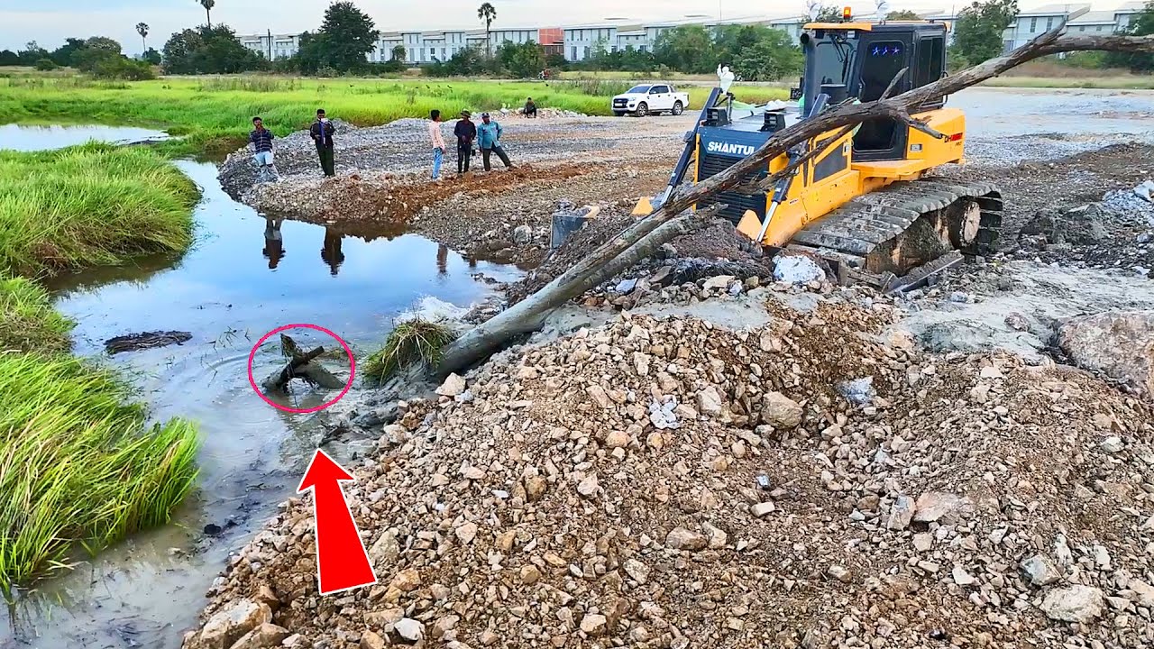 WOW! Incredible activity, filling stones into deep lake Dozer Pushing Many Big Stones into Deep Area