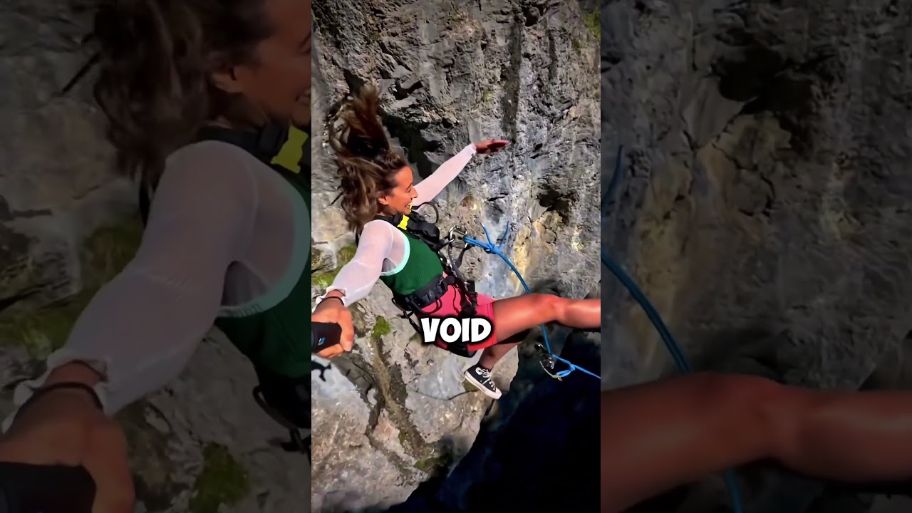 This girl jumped over a mountain river, feeling adrenaline and complete freedom 🌄😱 