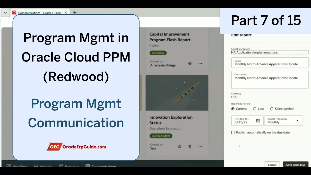Коммуникация в управлении программами (Часть 7 из 15) | Oracle Fusion PPM Cloud (Redwood)