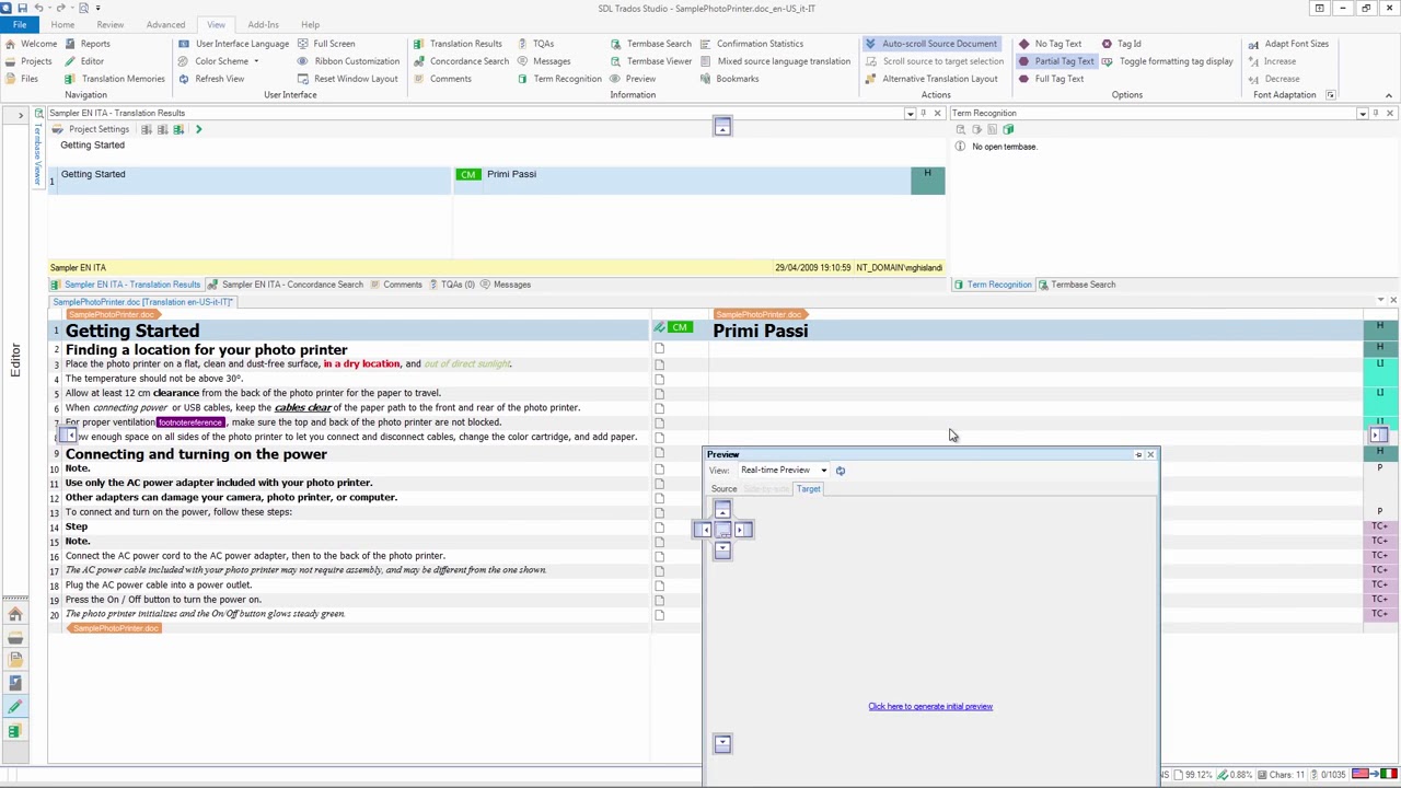 How to translate a document in SDL Trados Studio 2017 translation software