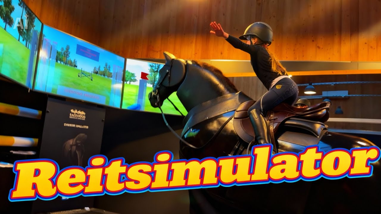Reitsimulator - Dalina und Divia haben eine Reitstunde auf dem „Roboterpferd“