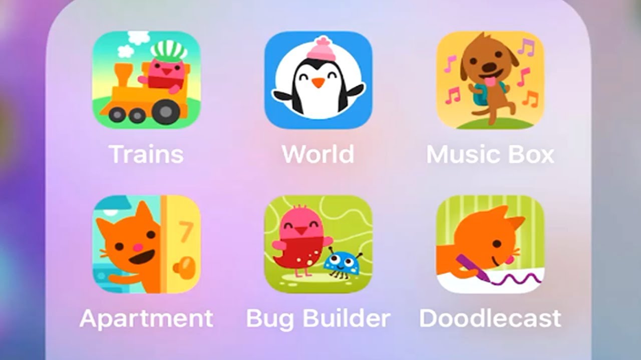 Sago Mini Trains,Vacation,Music Box,Apartment,Bug Builder,Doodlecast