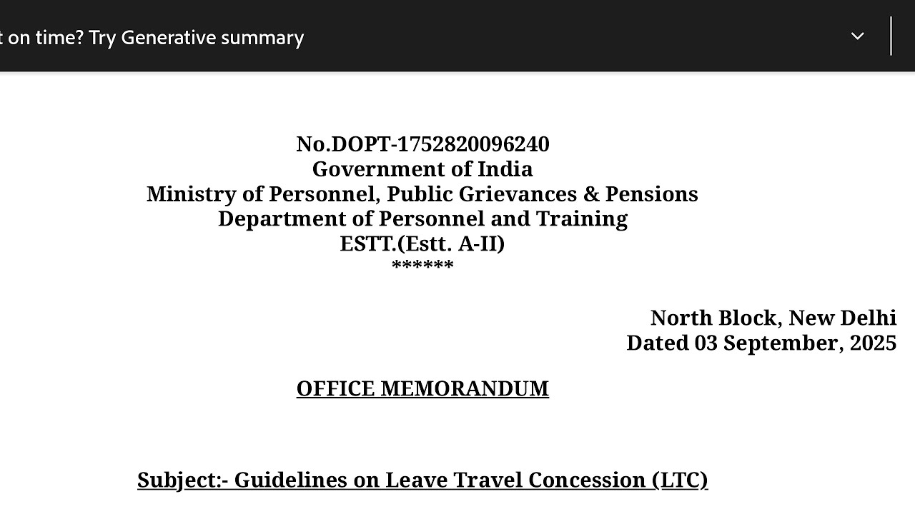LTC New Rules Circulars 2025 for Central Government Employees Allowances After Joining in Govt Jobs 