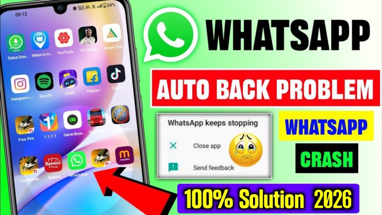 whatsapp crash problem | whatsapp auto back problem | whatsapp keeps stopping problem
