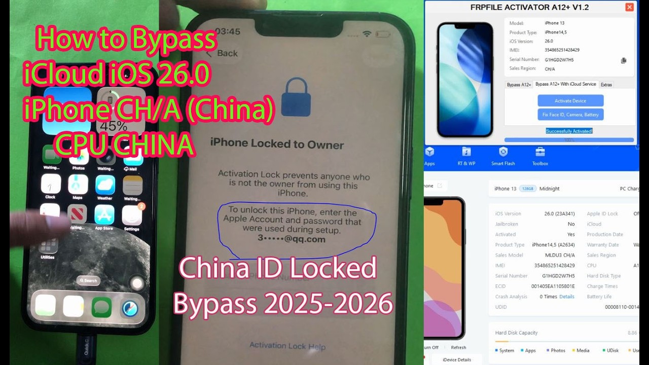 Iphone Chian Bypass done  ios 26 0 || Iphone CH/A Bypass iphone 13 ios 26.0