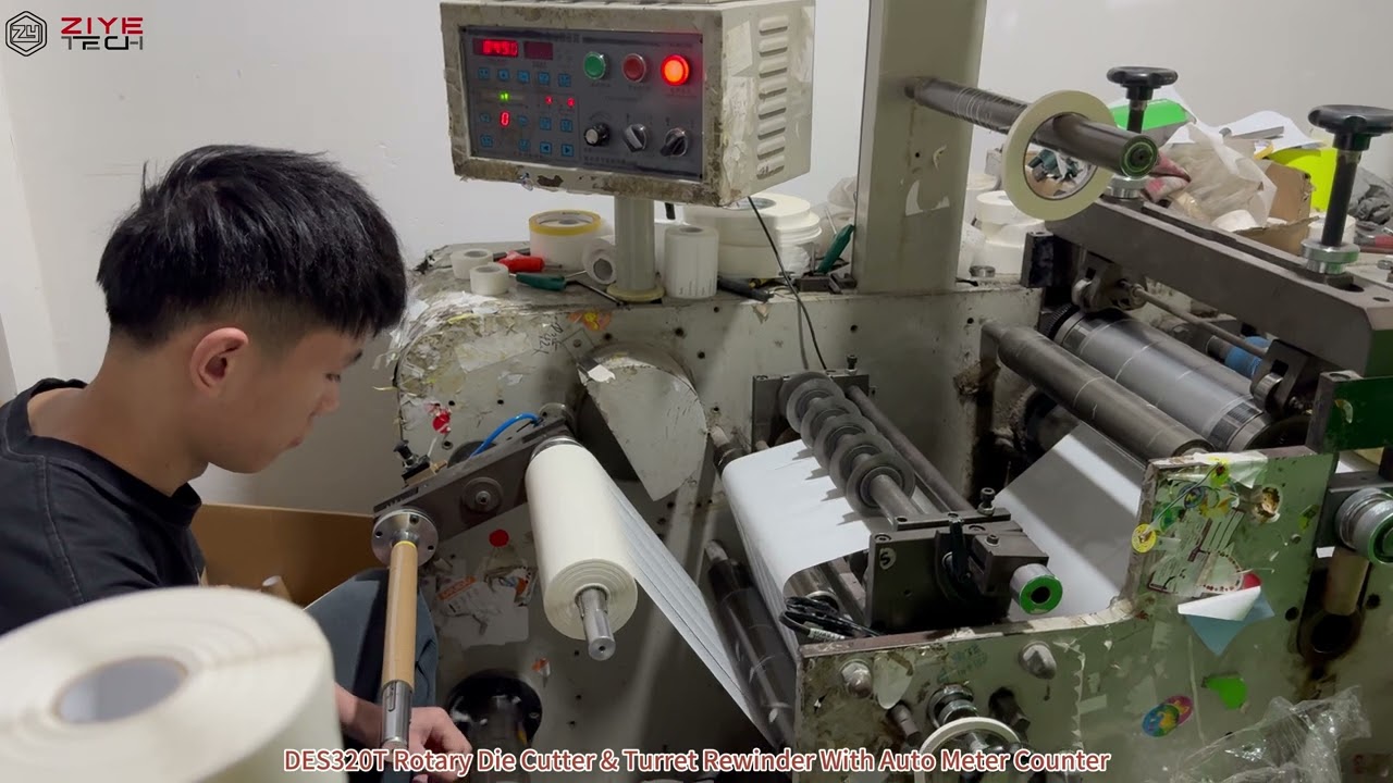 DES320T Rotary Die Cutter & Turret Rewinder, Meter Counter For Label Rolls