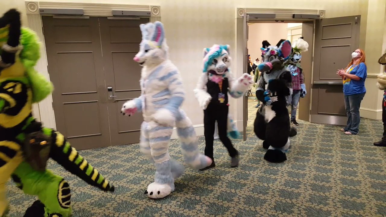 nighttime fursuit parade at Megaplex 2021 I wasn't in it I was in the first one so I just recorded