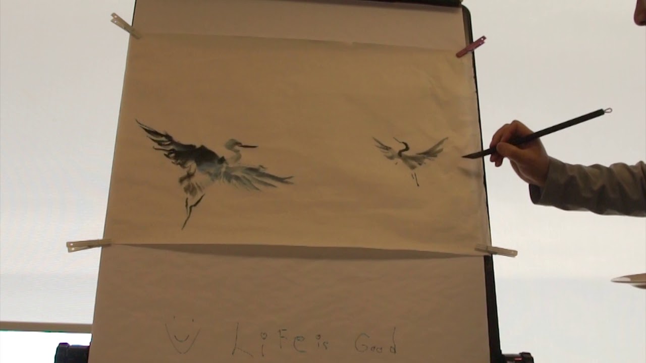 Henry Li Improvise a Blue Heron Painting the the Blue Heron Chapter Sumi-e Society of America(2016)