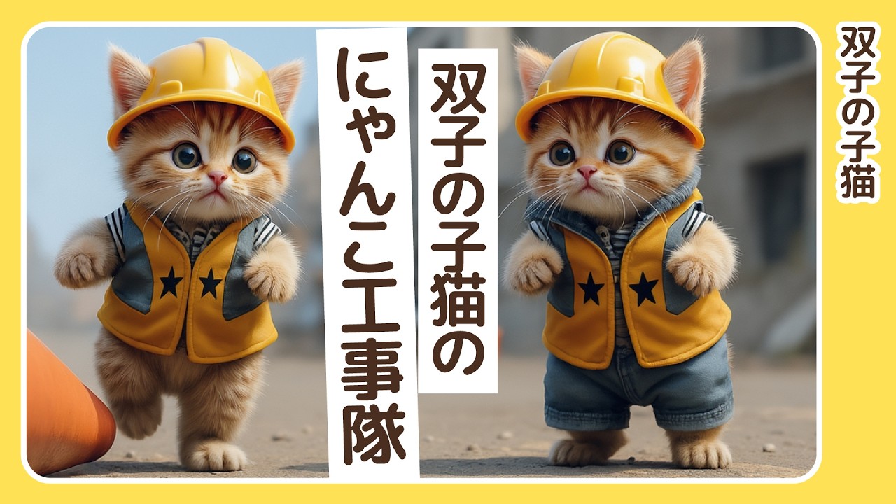 【第1話】双子の子猫、工事現場で大活躍！まちづくりはおまかせにゃ🛠️【AI】