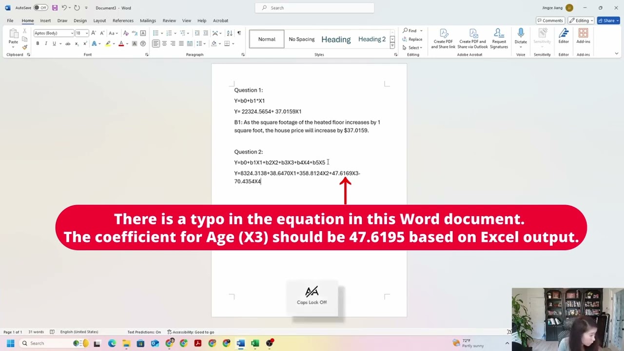 How to use Excel to get results for Multiple Linear Regression model and How to interpret Bs