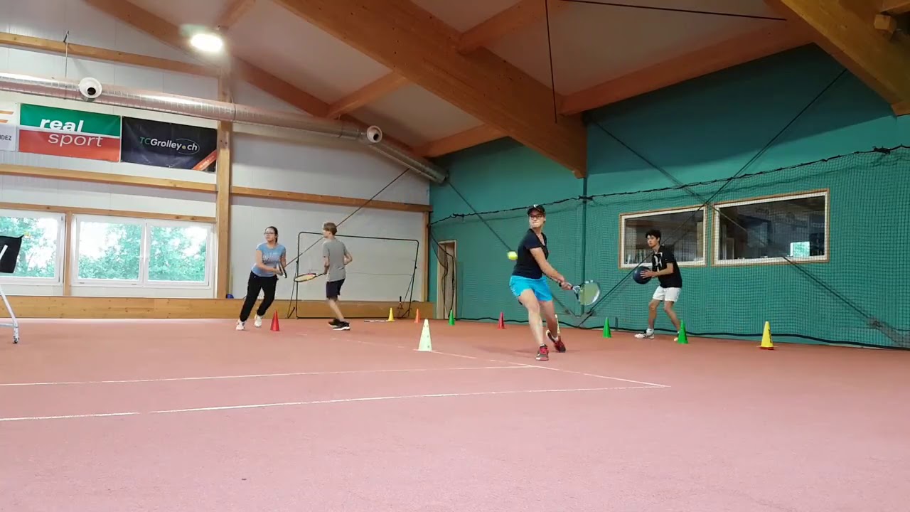 Group tennis drill (Federer, Nadal, Williams, Halep)