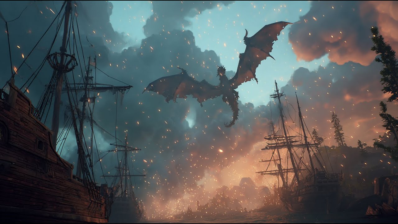 Dragon’s Ember Sky | Animated Fantasy Metal + Ocean Waves