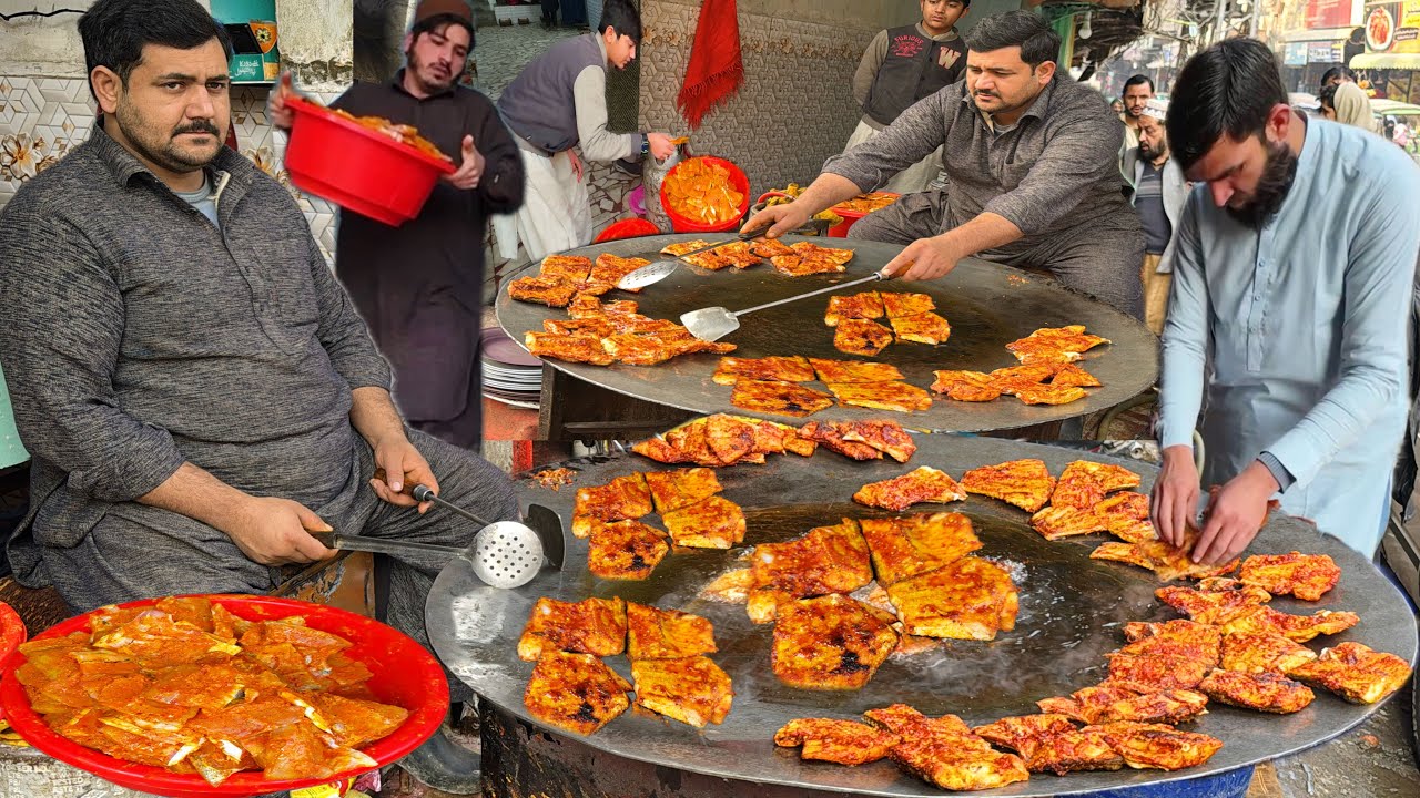Most Cheapest Roadside Street Food Peshawari Tawa Fish Fry Making - Special Masala Fried Fish Recipe
