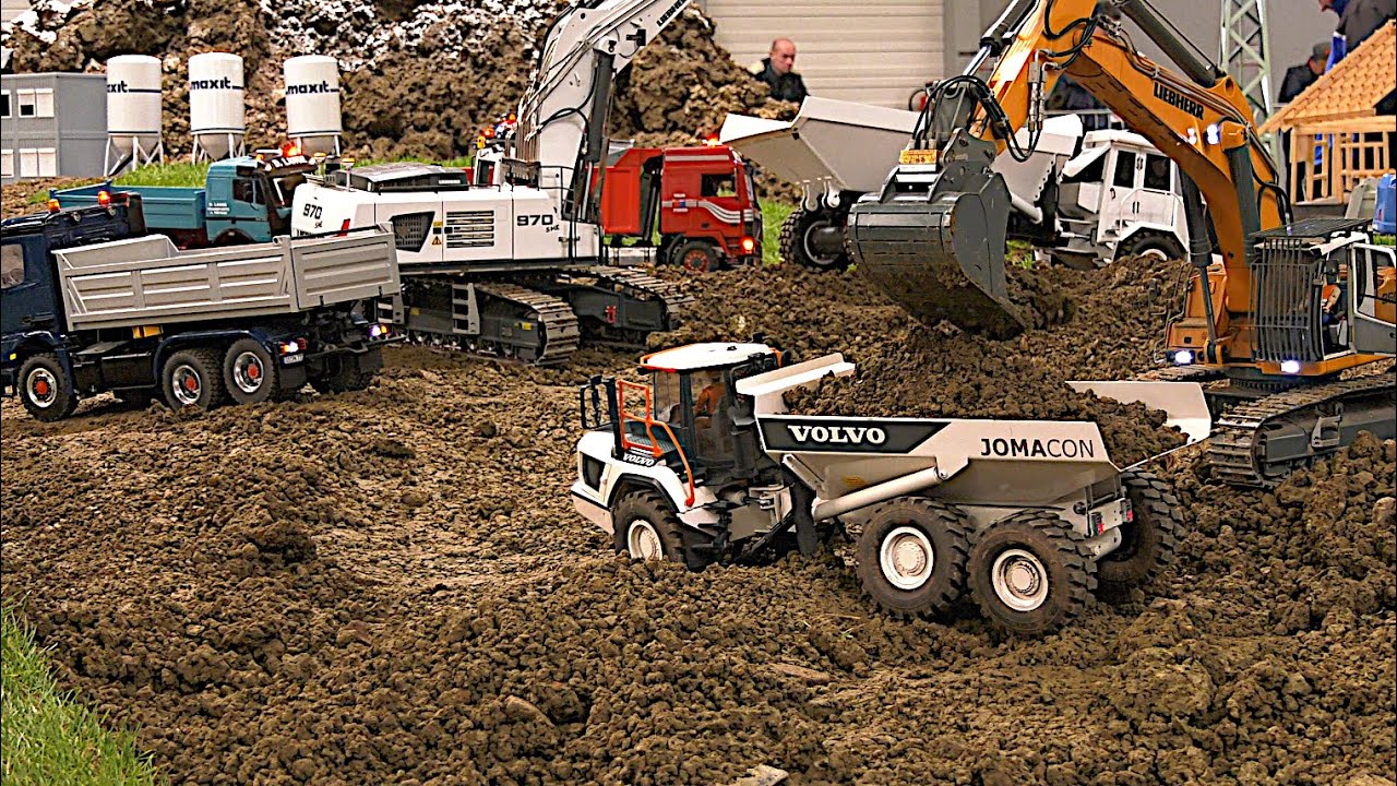 XXXXL Construction Site Mix RC Trucks RC Excavator Dozer Wheel Loader Roller RC Machines in Action