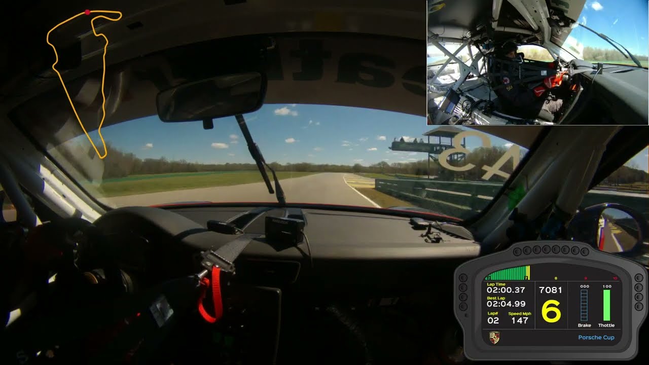 Senior Citizen Racer gets hit at VIR on third lap, Porsche 991.2 GT3 Cup Car, SCCA.