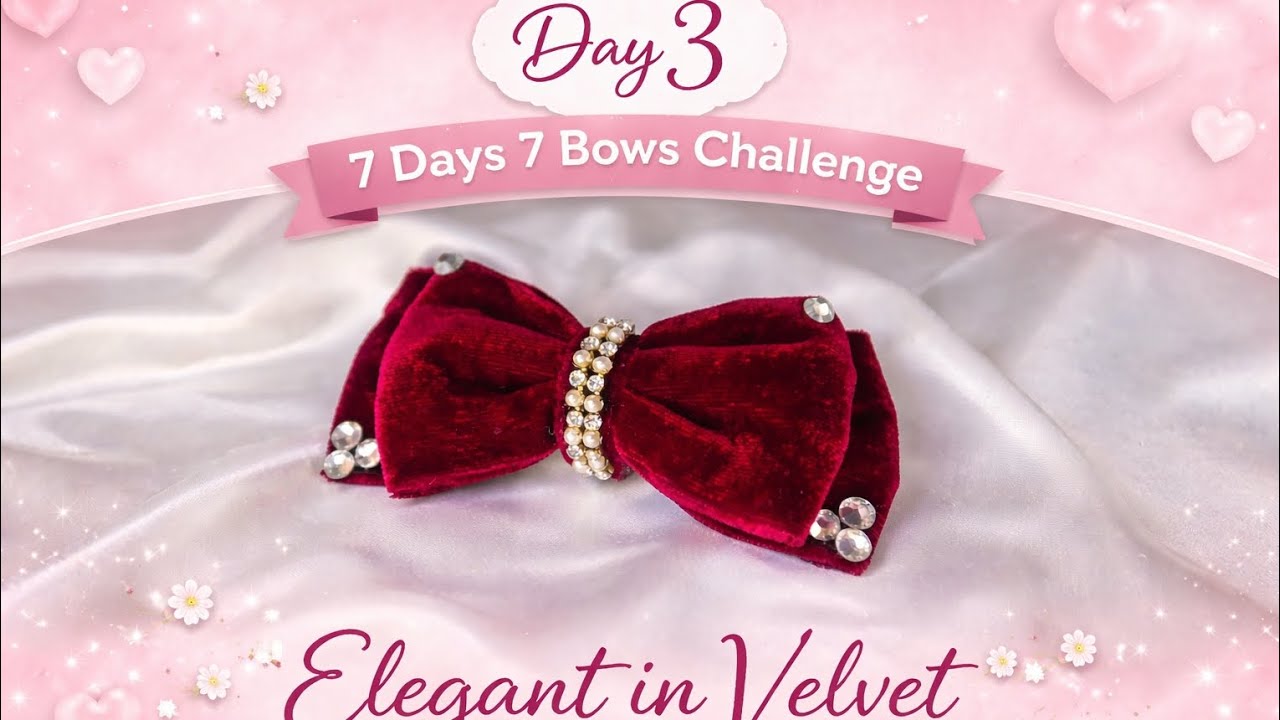 ✨ Day 3 of 7 Days 7 Bows ChallengeSoft velvet, sparkling stones aur aur elegant look 💎🎀#Hairvibe26 