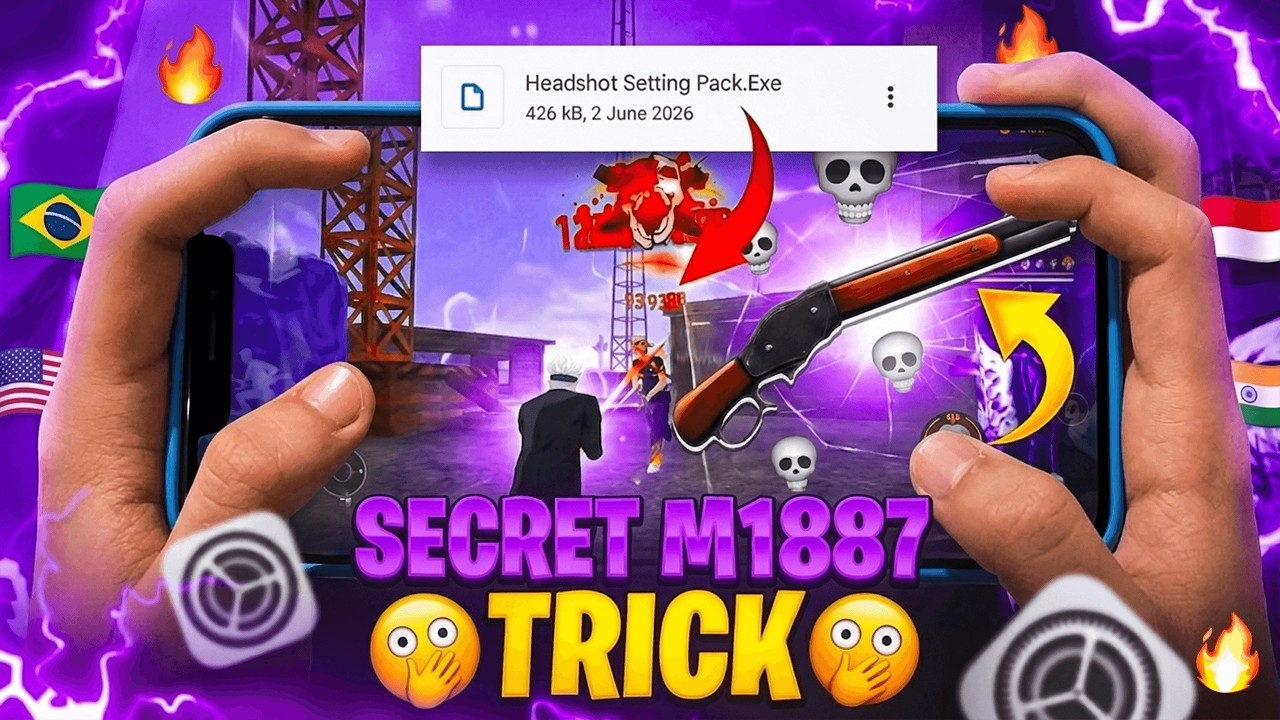 M1887 Shotgun Headshot Tricks 💀🔥 One Tap Tricks + Settings⚙️ No Recoil || Free Fire Max