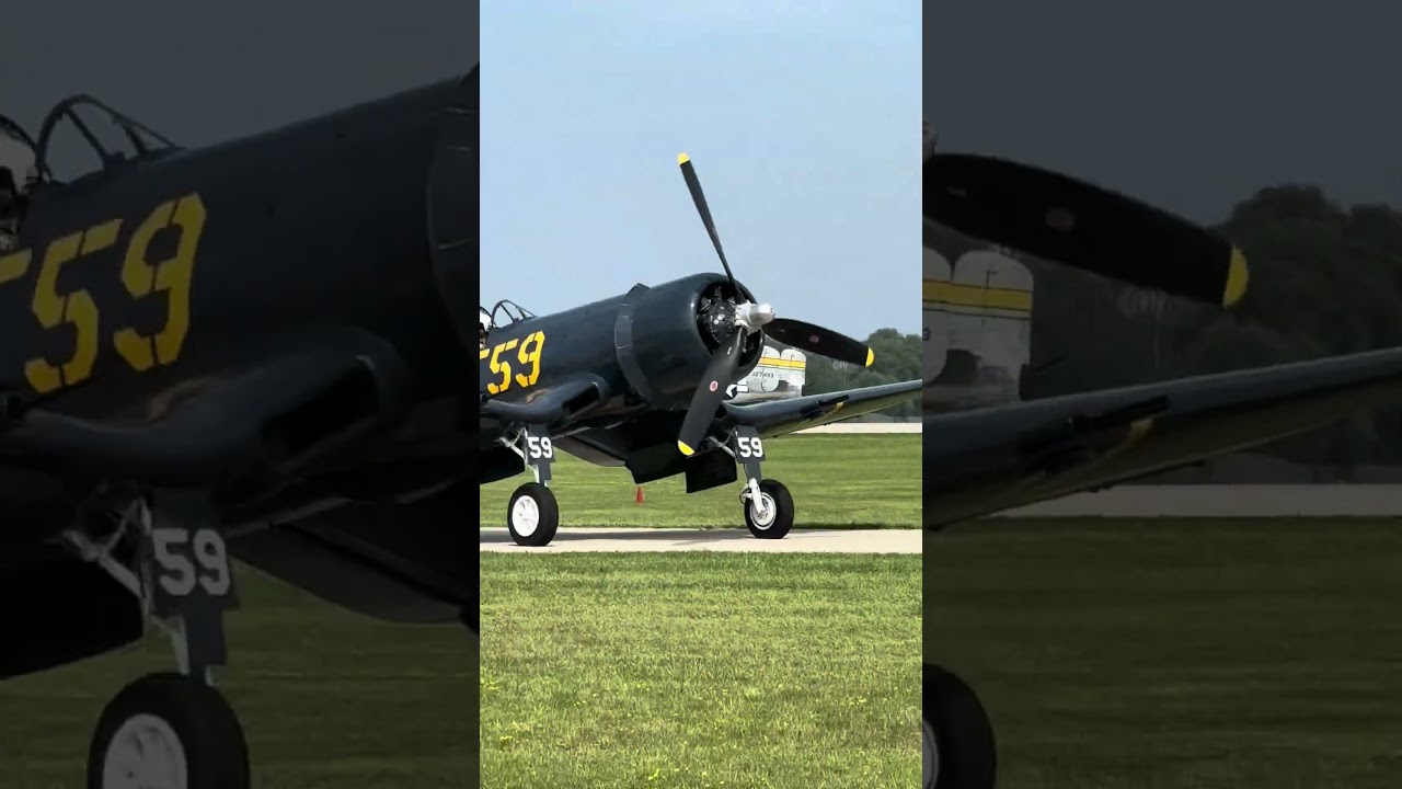 US Vintage Military Aircraft Taking Off at Oshkosh Airport at Air Show