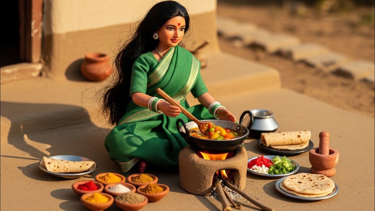 Miniature Doll chhole Tomato Curry & RotiCooking ASMR | Indian Village TinyKitchen Story