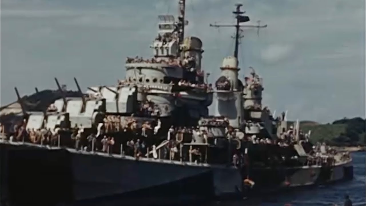 USS San Diego (CL-53) docking at Yokosuka Naval Base, August 30, 1945 -Footage