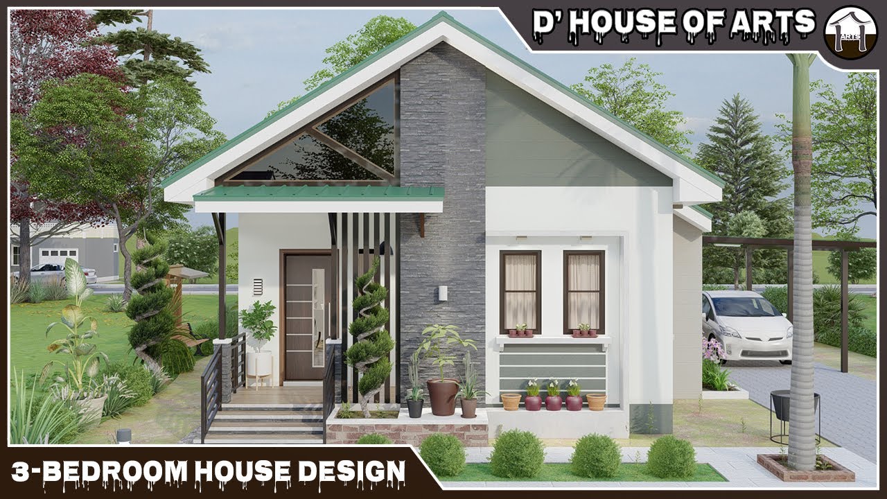 3 BEDROOMS + Storage | 89 SQM.(7.7 m x 11.5 m)/ 954 SQFT. | Small Bungalow House Design | 2 T&B