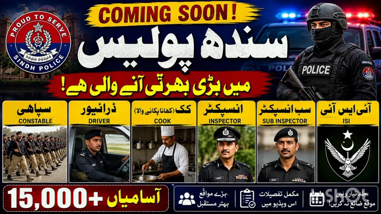 Sindh Police Jobs 2026 | 15,000+ Upcoming | Driver, Constable, Sub Inspector & ASI Jobs | Coming Son