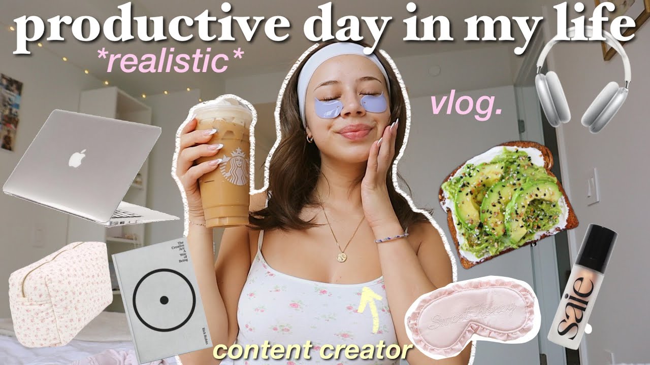 PRODUCTIVE & REALISTIC DAY IN MY LIFE | work from home, podcasting, what i eat, new makeup, etc ʚ♡ɞ