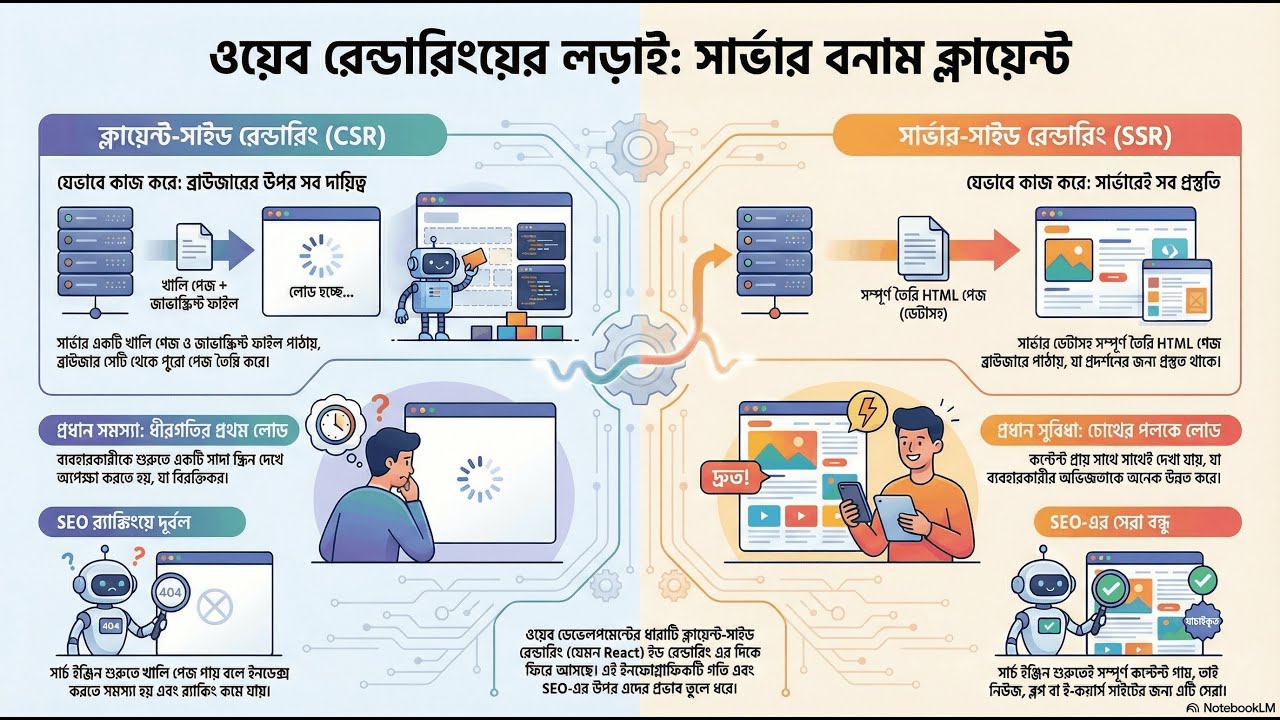 সার্ভার বনাম ক্লায়েন্ট রেন্ডারিং 🔥 | SSR vs CSR Explained