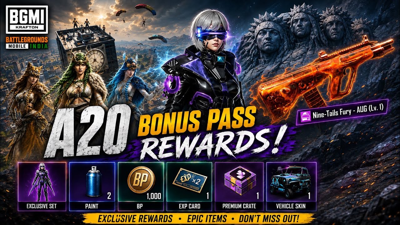 BGMI A20 BONUS PASS REWARDS 🔥 Nine-Tails Fury AUG & New Rewards!