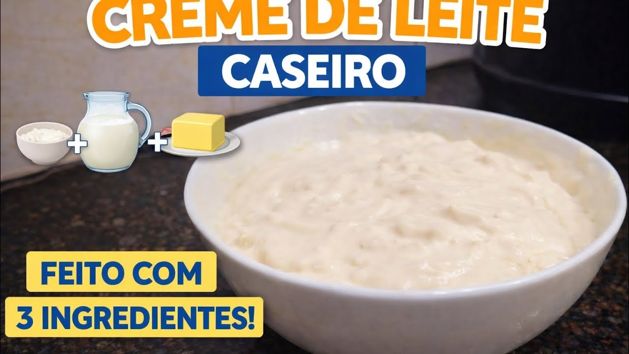 3 Ingredientes e Pronto! Creme de Leite Caseiro Super Cremoso#culinaria facil