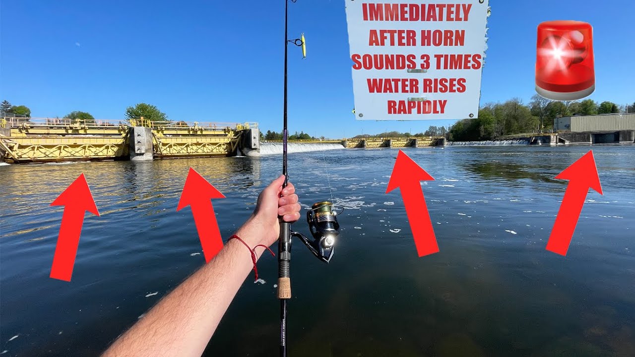 Fishing A Sketchy, Deep Dammed Up River FLOOD ALARM SOUNDS!….RUN!!!!!!