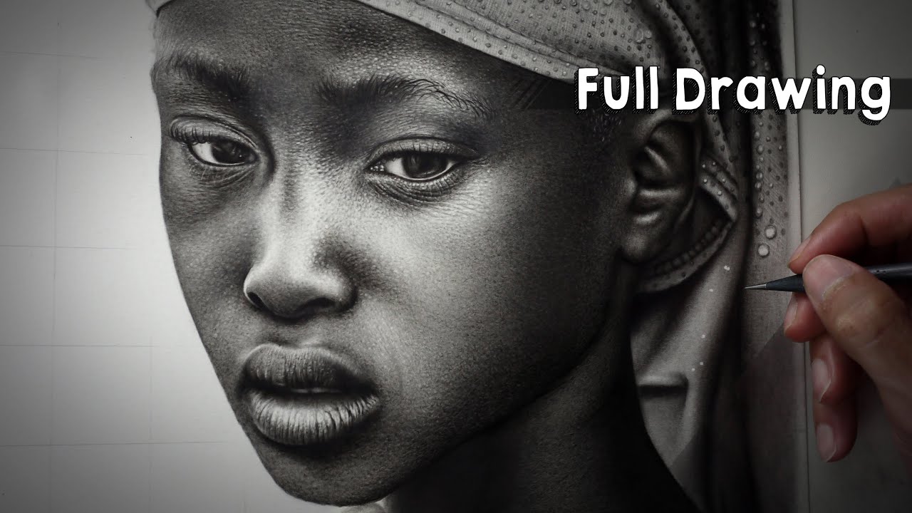 Desenhando com lápis grafite e carvão - African girl drawing