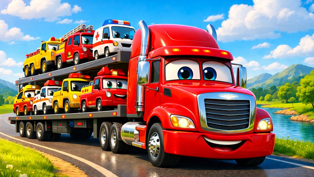 Powerful Red Semi Transporting Racing Cars | Vehicle Animation 🚛🔥