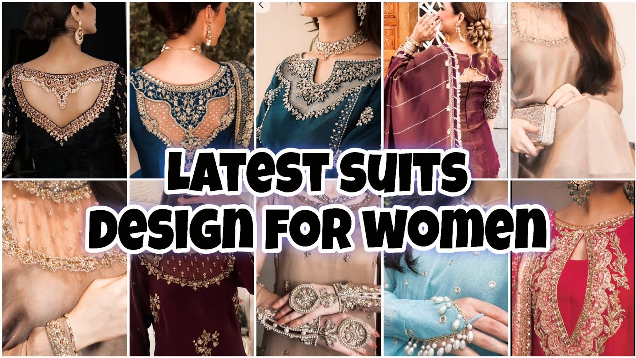 Latest suits designs for womens pakistani designer suits ideas neck heavy work zardozi work  pattern