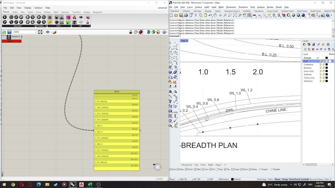 Generating Table of Offsets from Lines Plan on Grasshopper