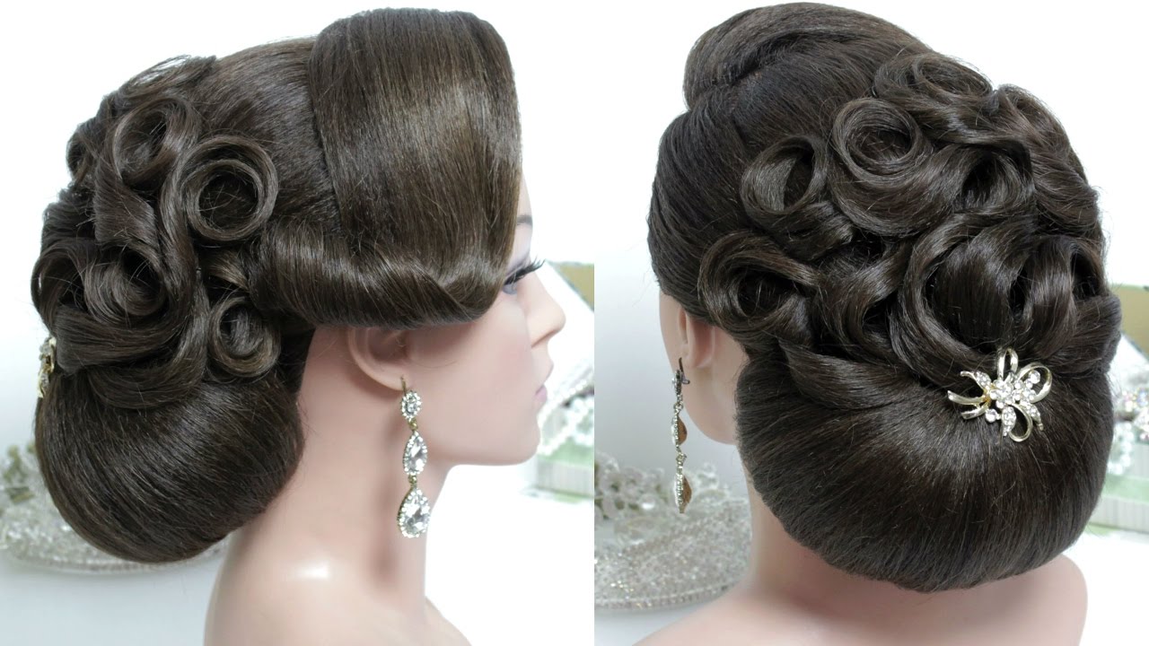 Bridal hairstyle  for long hair tutorial. Wedding bun updo step by step