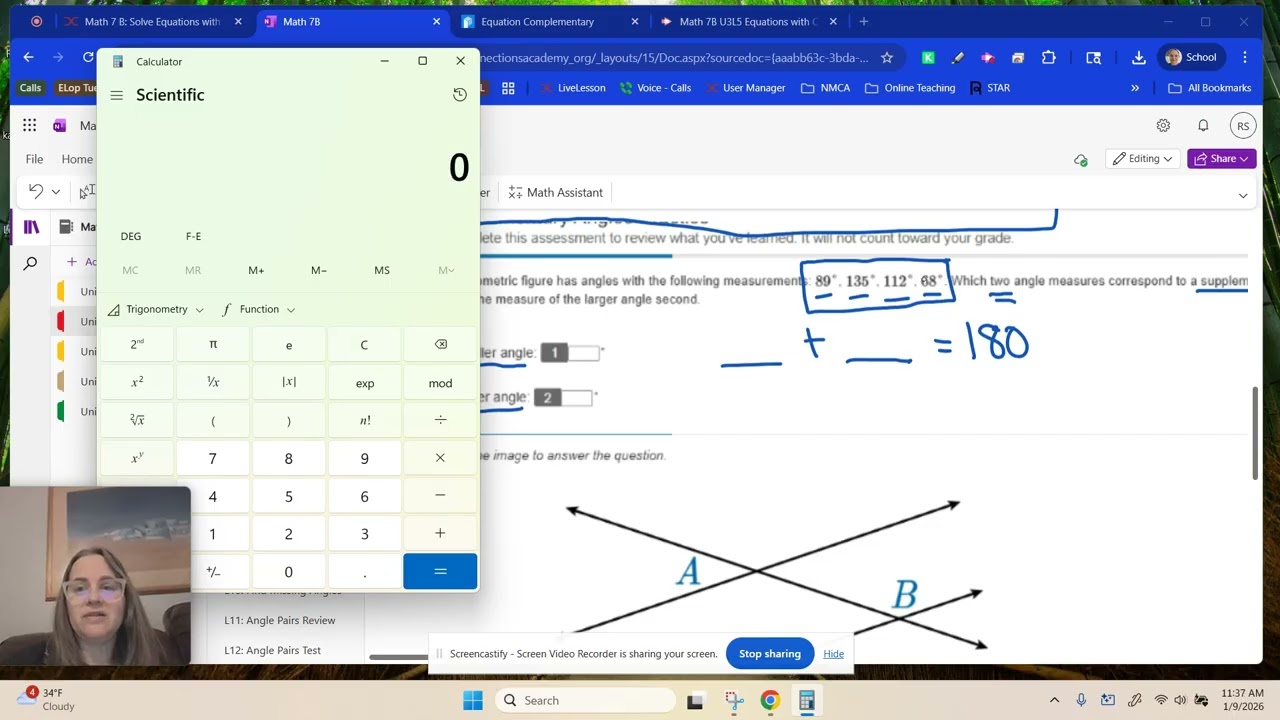 Math 7B U3L6 Supplementary Angles