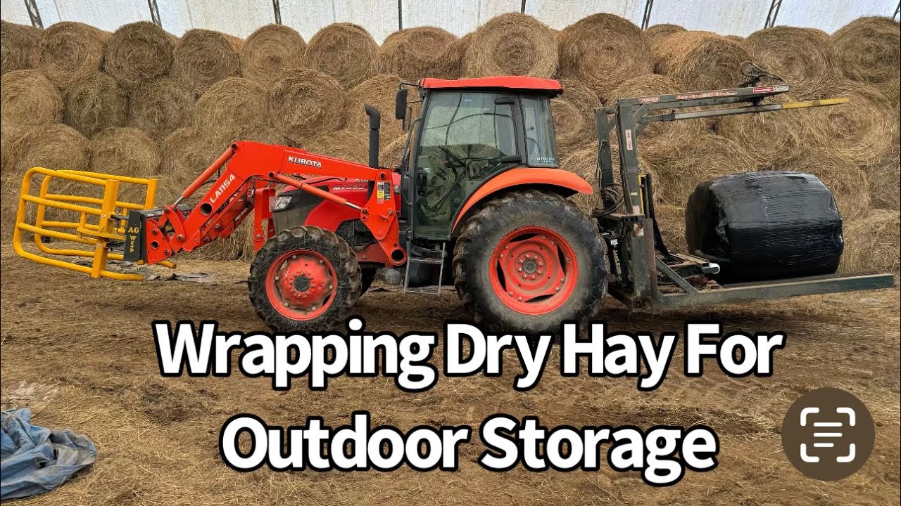 Wrapping Dry Hay with Farm Lund Bale Wrapper with Ag Wrap Controls