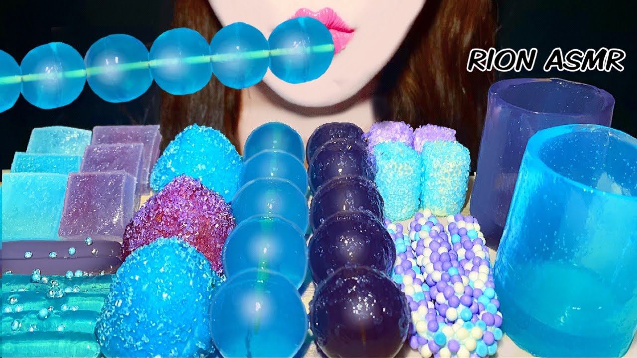 ASMR MUKBANG 먹방 咀嚼音 食べる音 EATINGSOUNDS NOTALKING CLEAR BLUE PURPLE DESSERTS KOHAKUTO TANGHULU