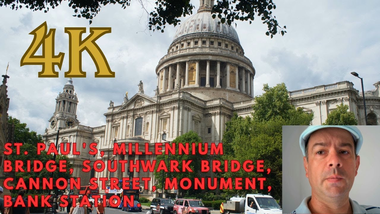 London St. Paul's, Millennium Bridge, Bank Station UK 4K Travel Walking Video
